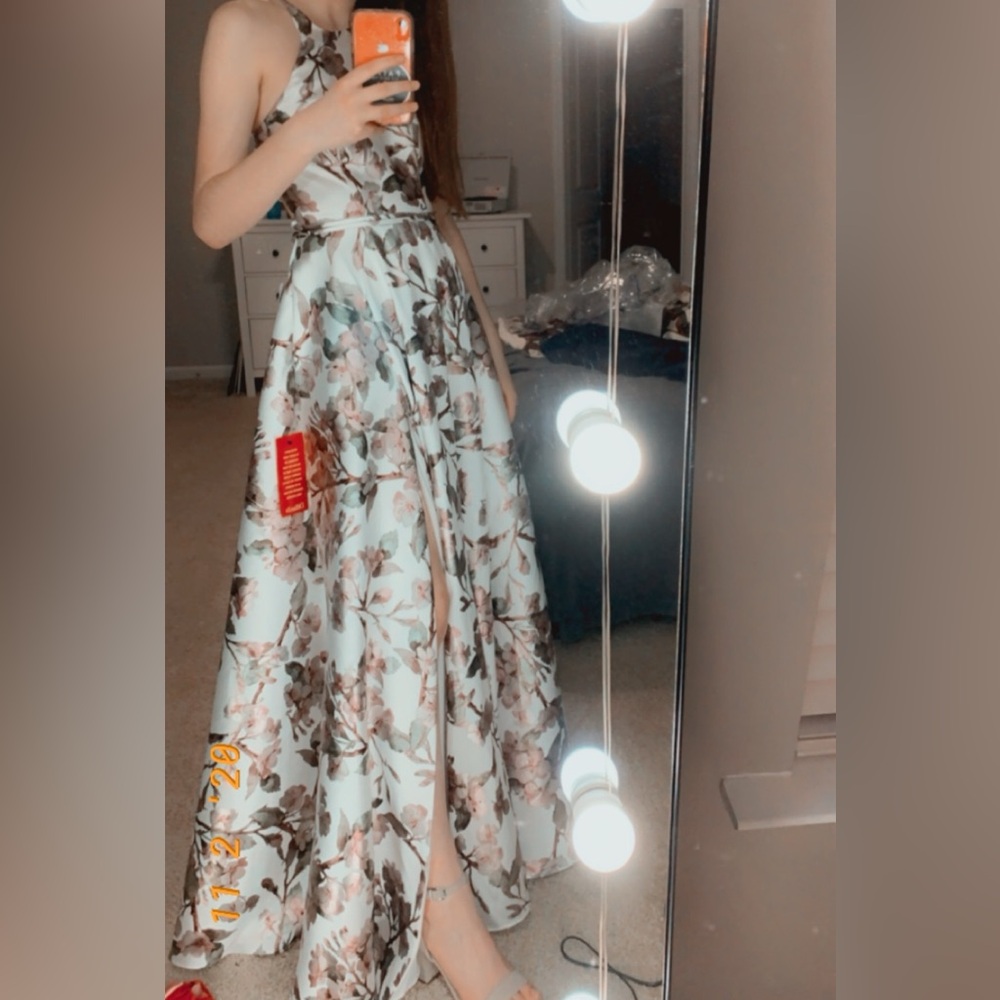 B Darlin Backless Floral Dress - White and Pink